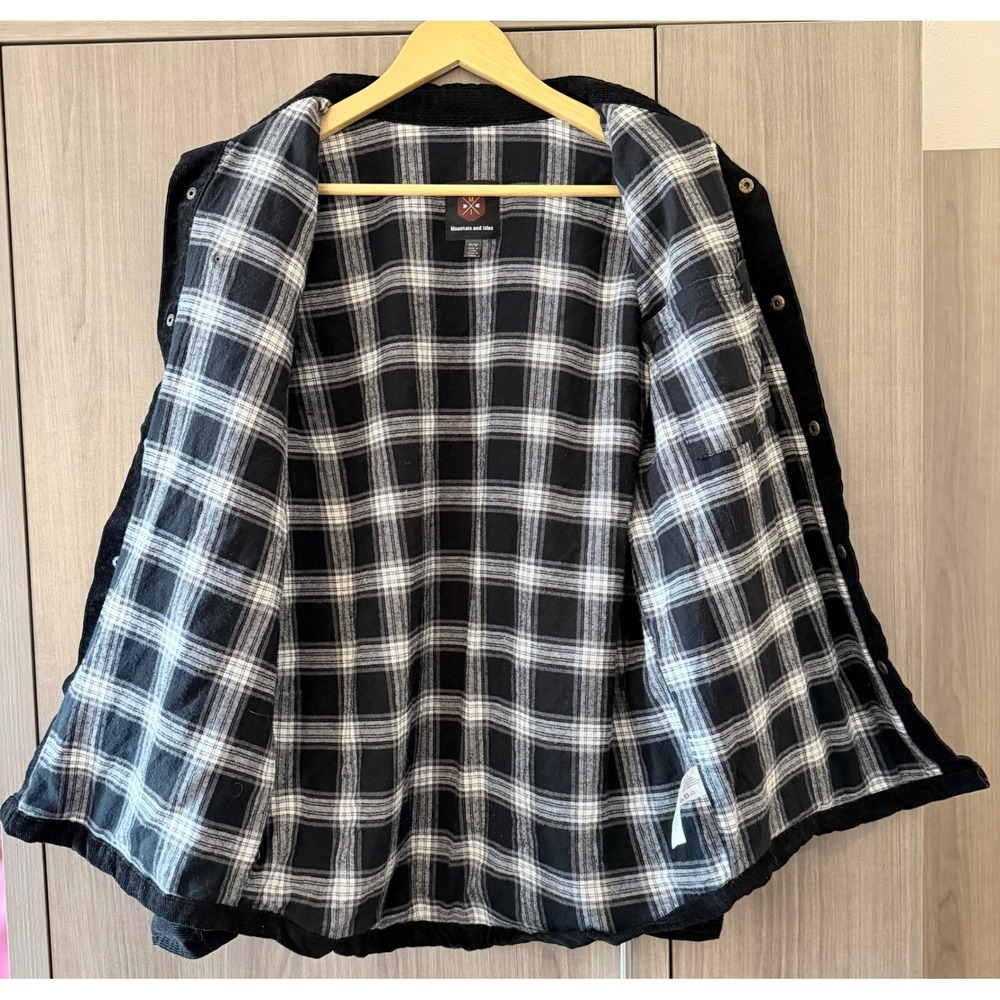 Mountain & Isles Men M Black Corduroy Shirt Jacket Plaid Flannel Lined Shacket - Picture 3 of 9